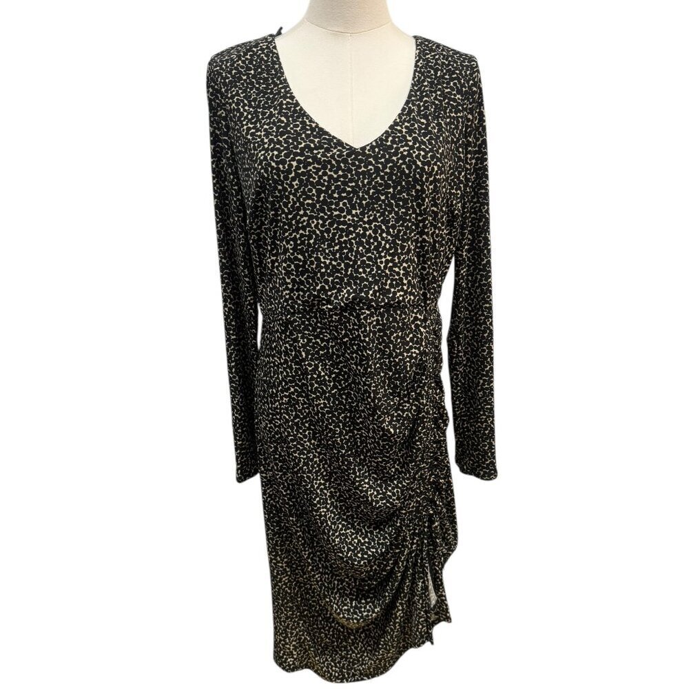 Kaileigh XL Black & Tan Animal Print Ruched Midi Dress – EUC